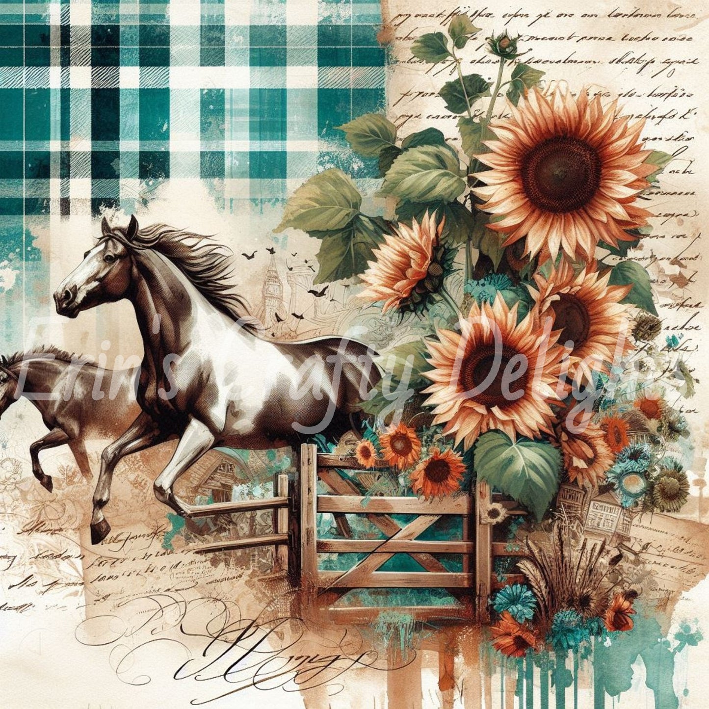 Scottish Horses in Teal and Brown Set