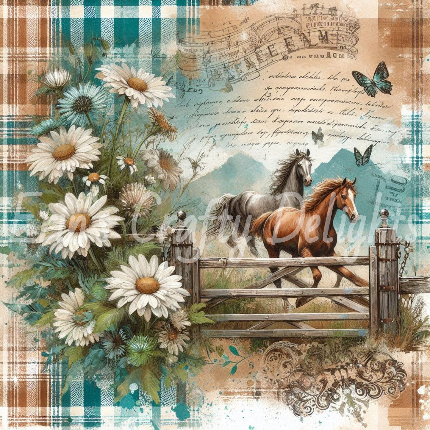 Scottish Horses in Teal and Brown Set