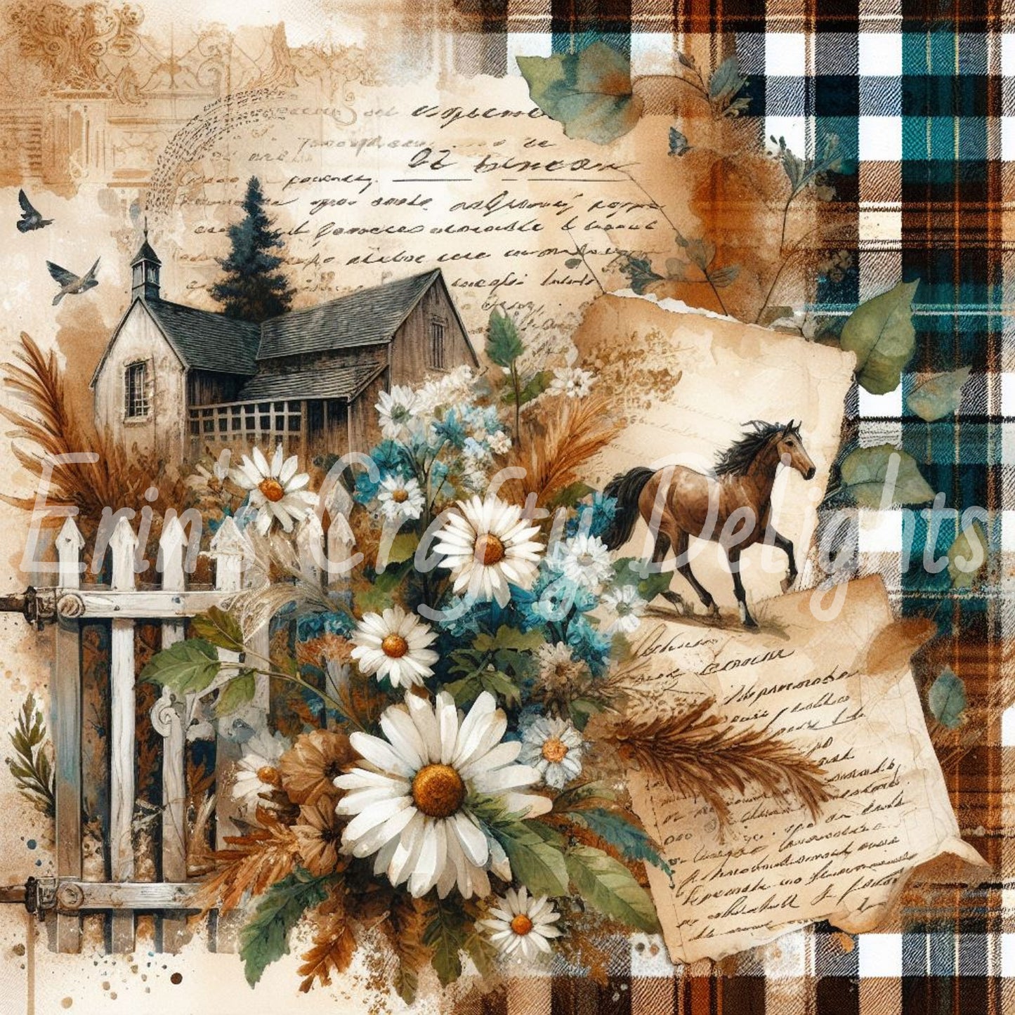 Scottish Horses in Teal and Brown Set