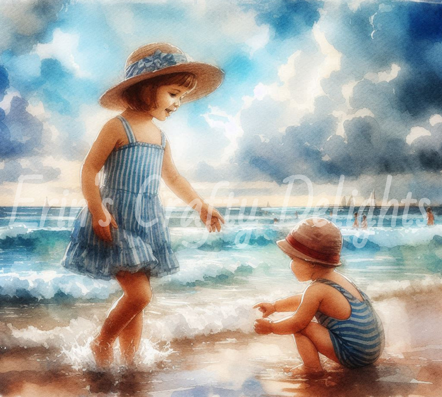 Sibling Fun at the Beach 1940s Set 1