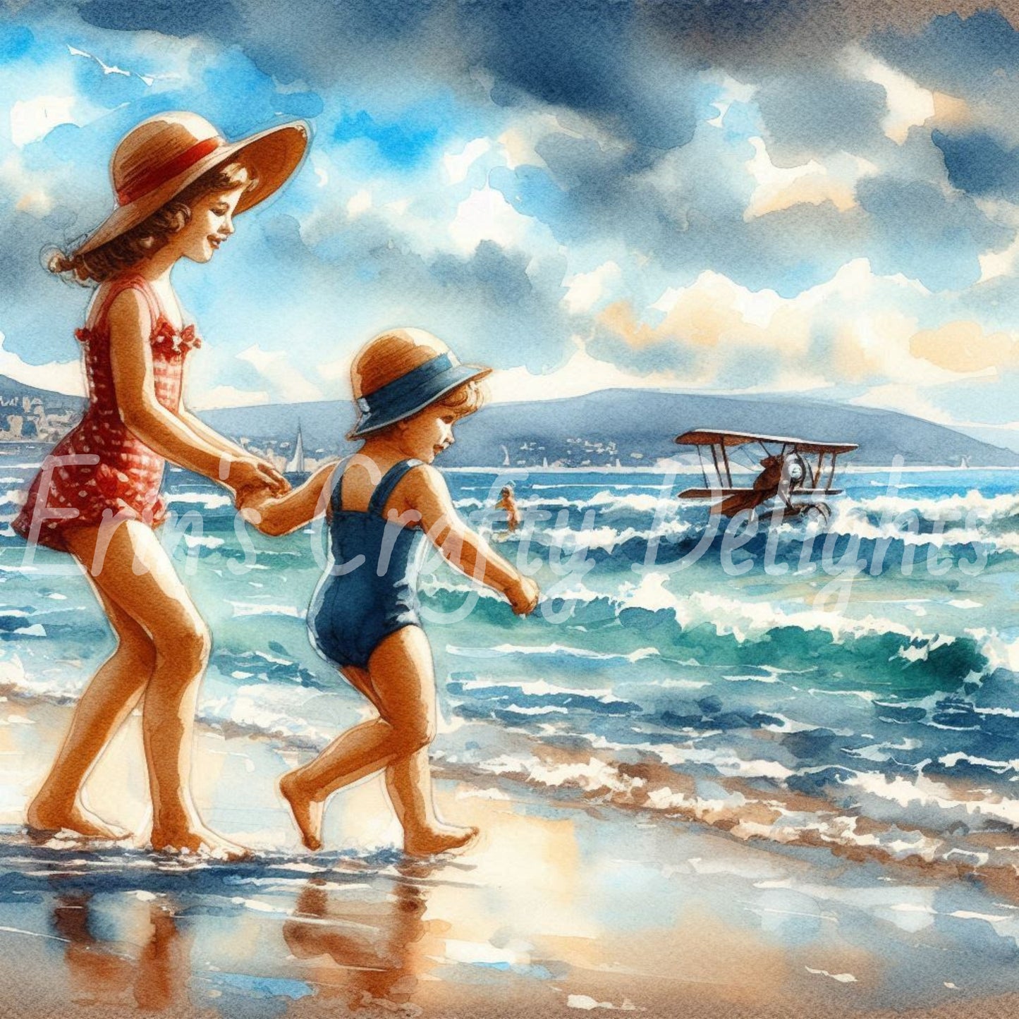 Sibling Fun at the Beach 1940s Set 1