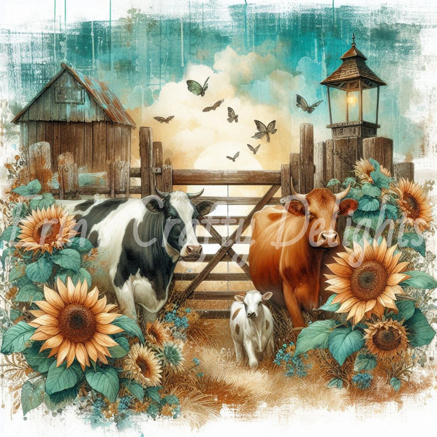 Teal and Brown Holstein Cows Set
