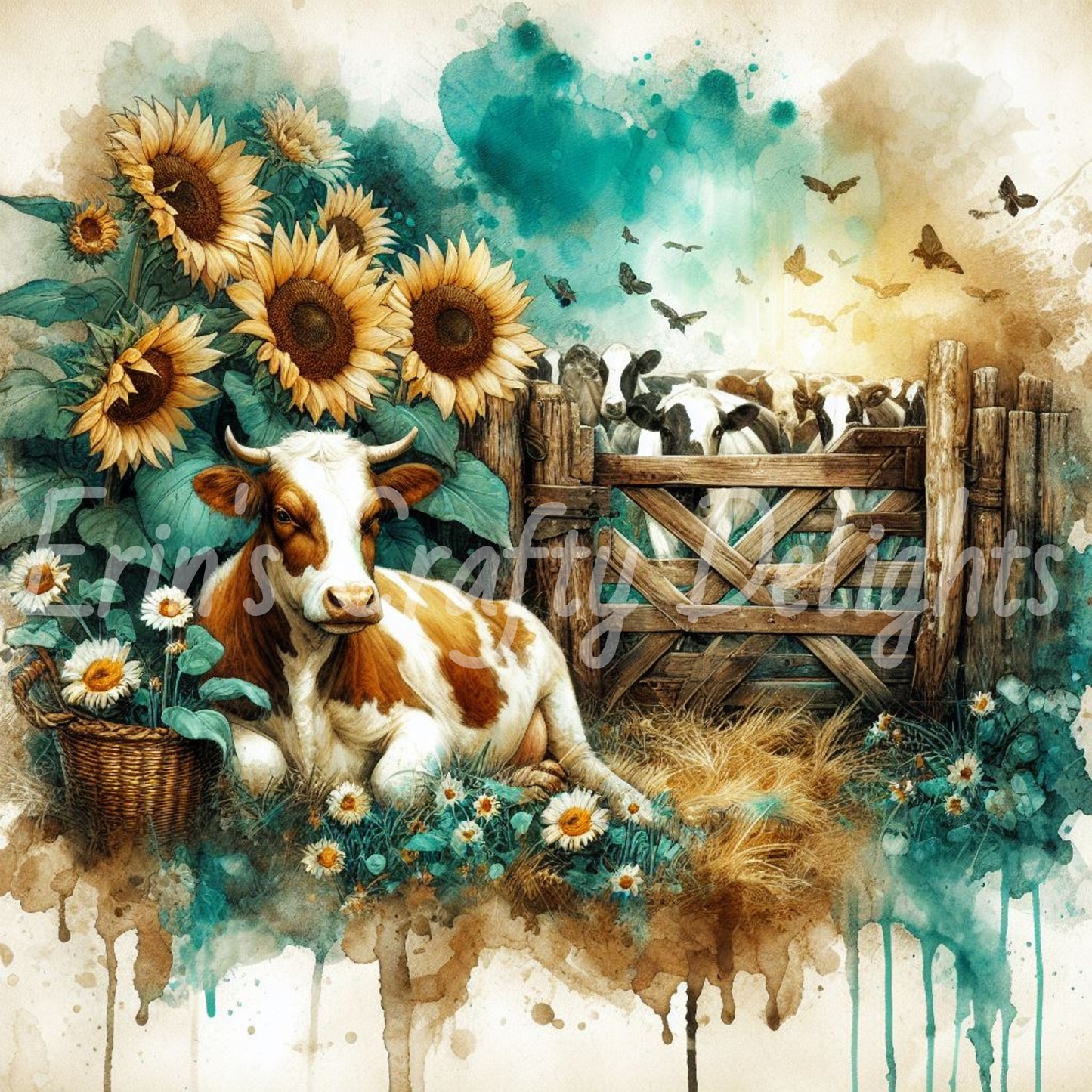 Teal and Brown Holstein Cows Set