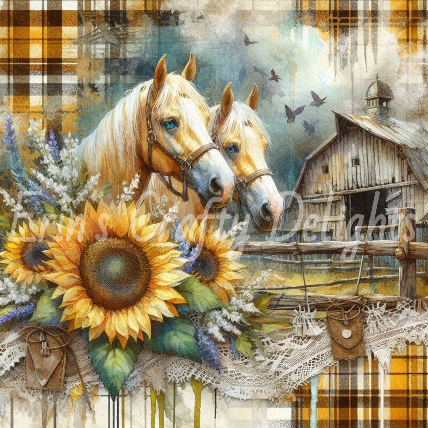 Yellow and Brown Tartan Horses Set