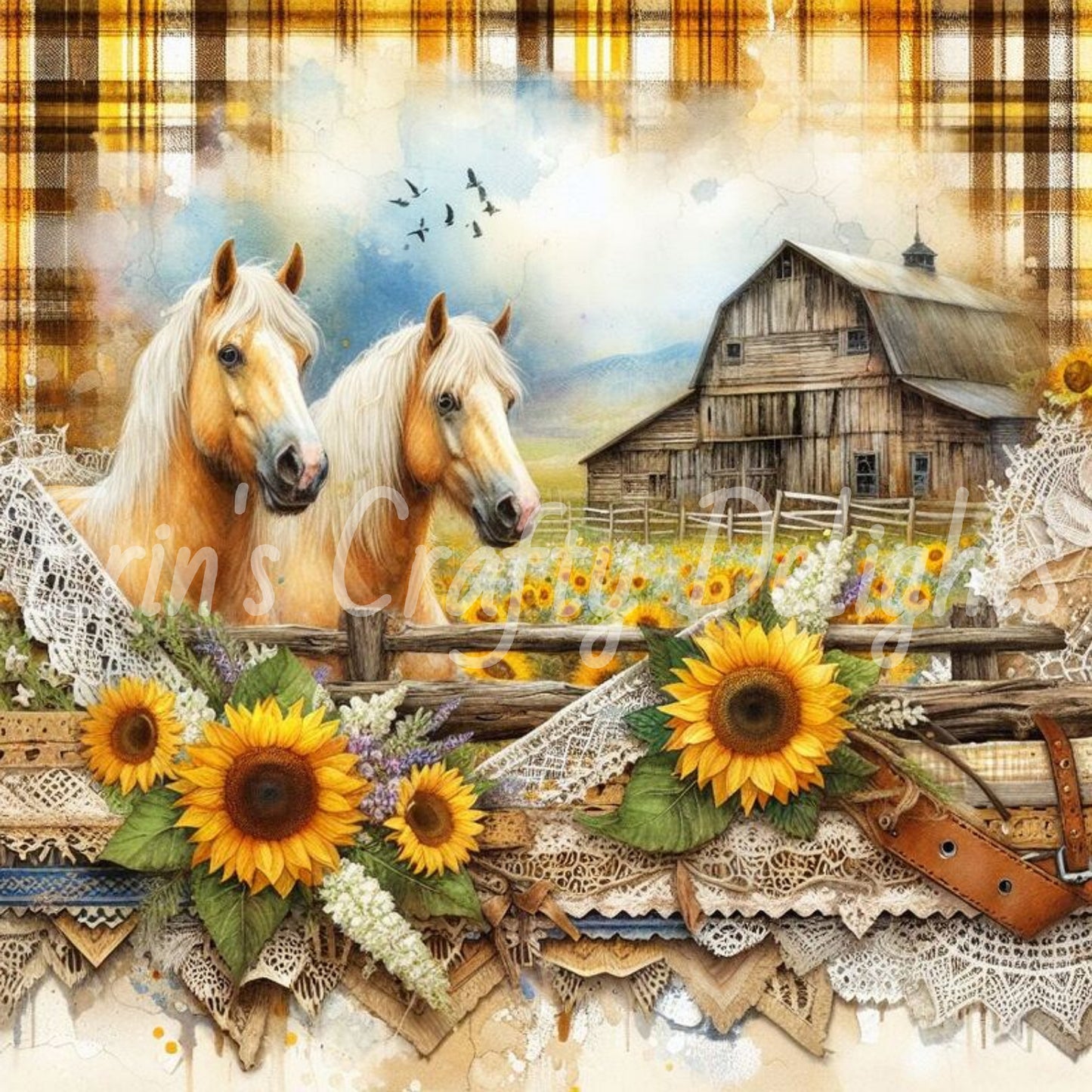 Yellow and Brown Tartan Horses Set