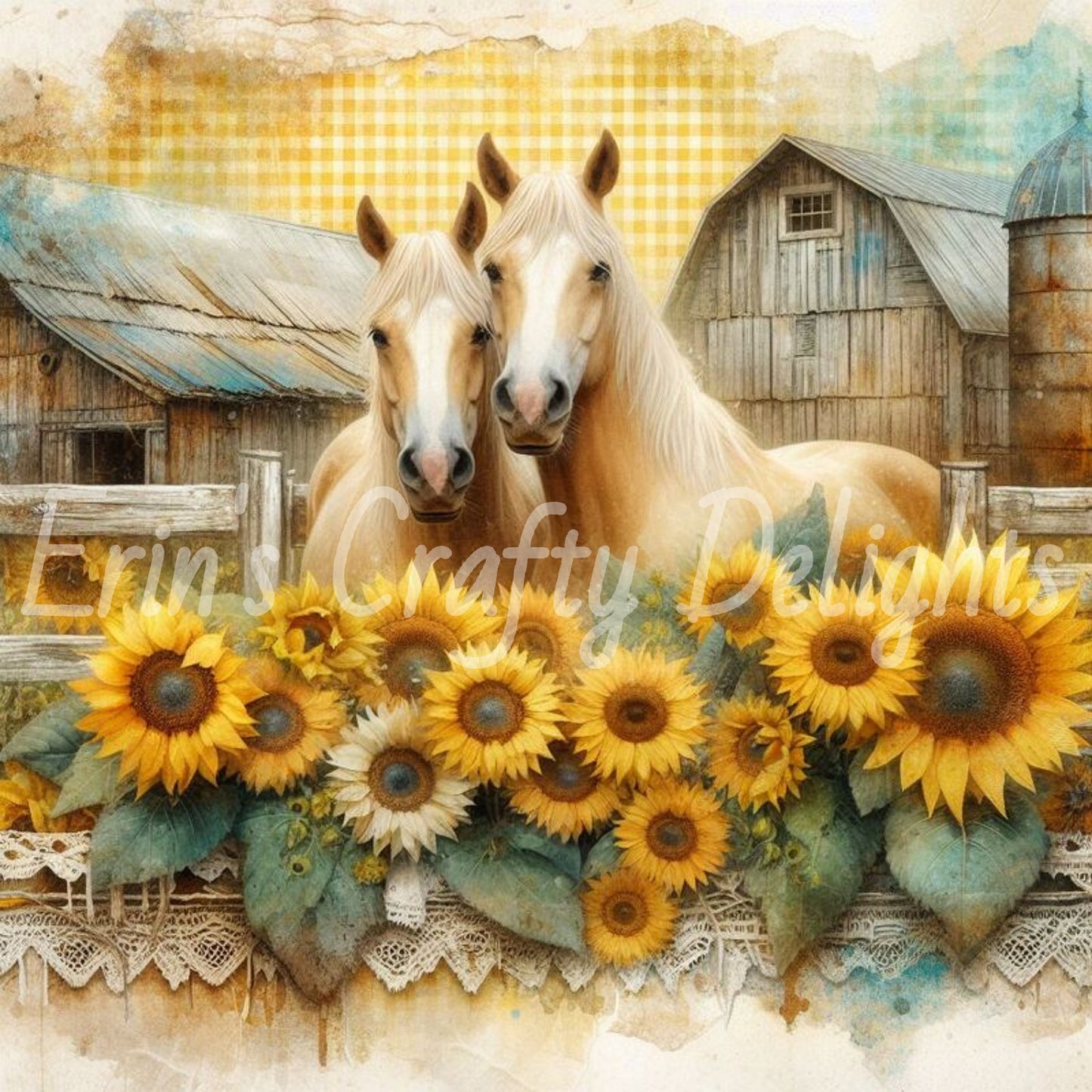 Yellow Gingham Horses Set