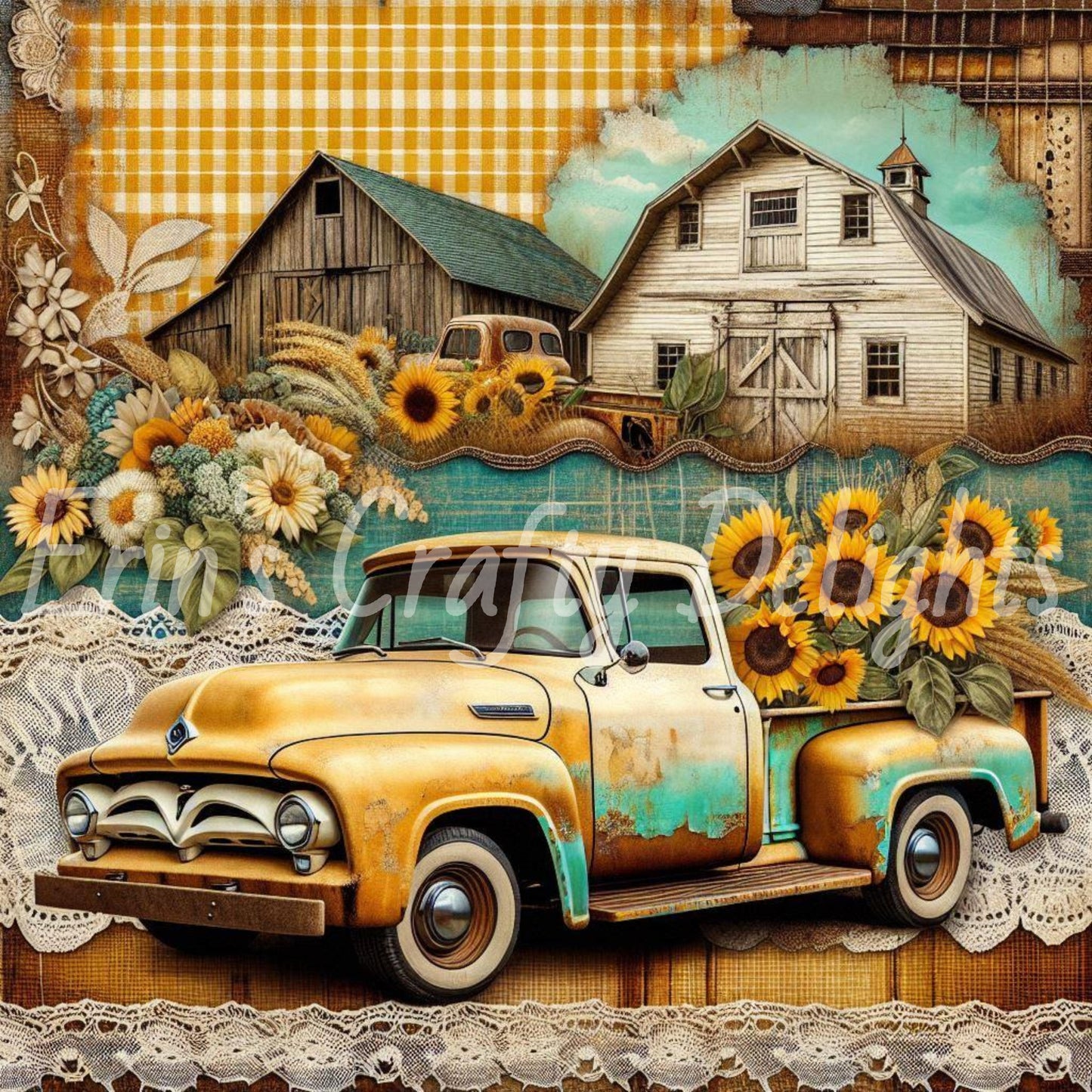 Yellow Gingham Truck Set 1