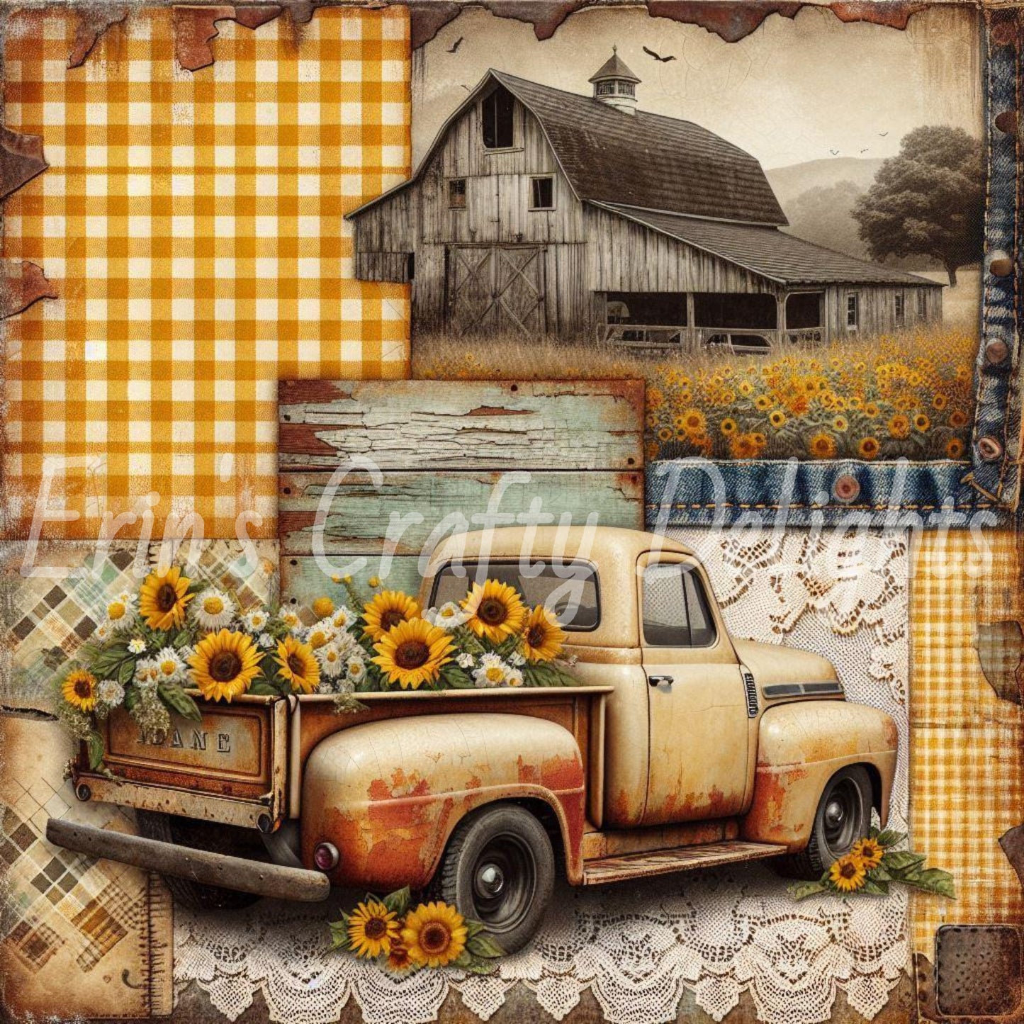 Yellow Gingham Trucks Set 2