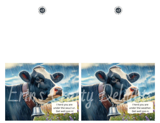 1 Fall Cow in Rain Get Well Soon Card