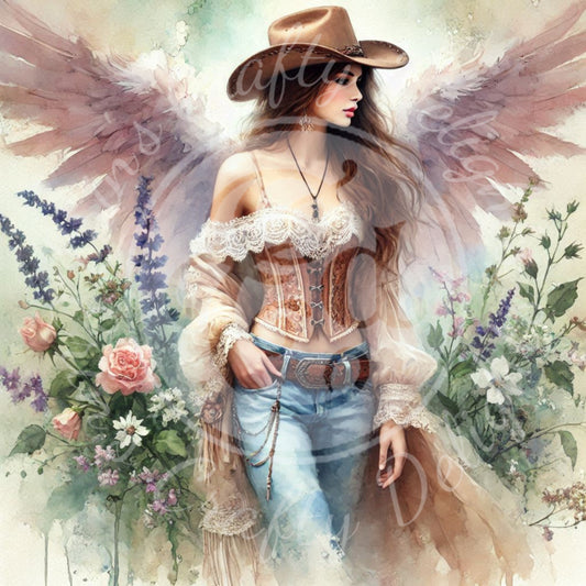 1 Sq Spring Cowgirl Angel 8x8 Printable