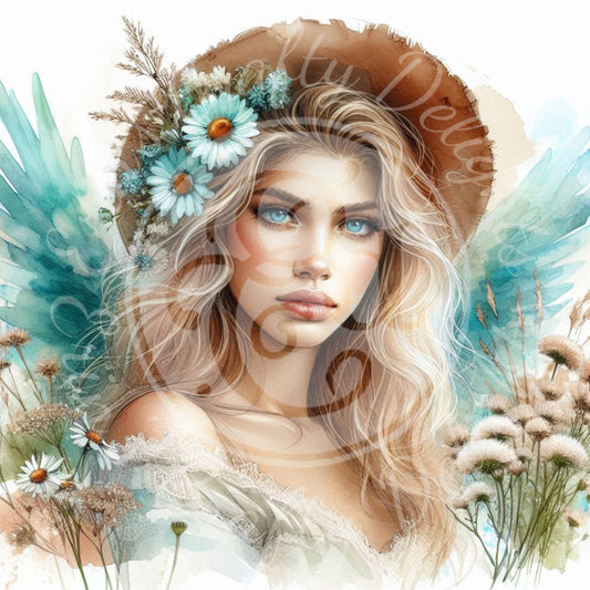 10 Sq Rustic Angel Woman 8x8 Printable