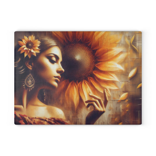 Glass Cutting Board - Poetic Sunflower Design