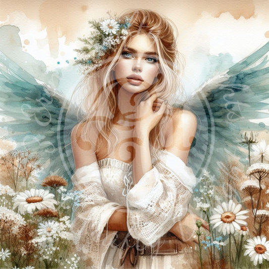 12 Sq Rustic Angel Woman 8x8 Printable