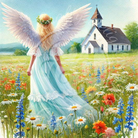 12 Sq Spring Angel & Church 8x8 Printable