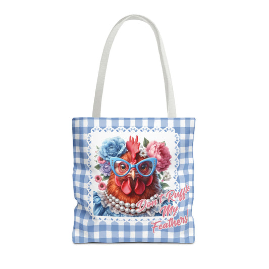 Tote Bag - Don't Ruffle My Feathers! Dressed Up Red Hen Gingham Check Design