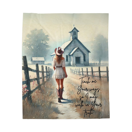 Plush Blanket - Cowgirl Walking to Church - Teach Me Your Ways So I May Walk In Your Truth
