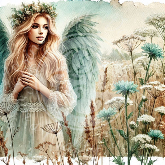 13 Sq Rustic Angel Woman 8x8 Printable