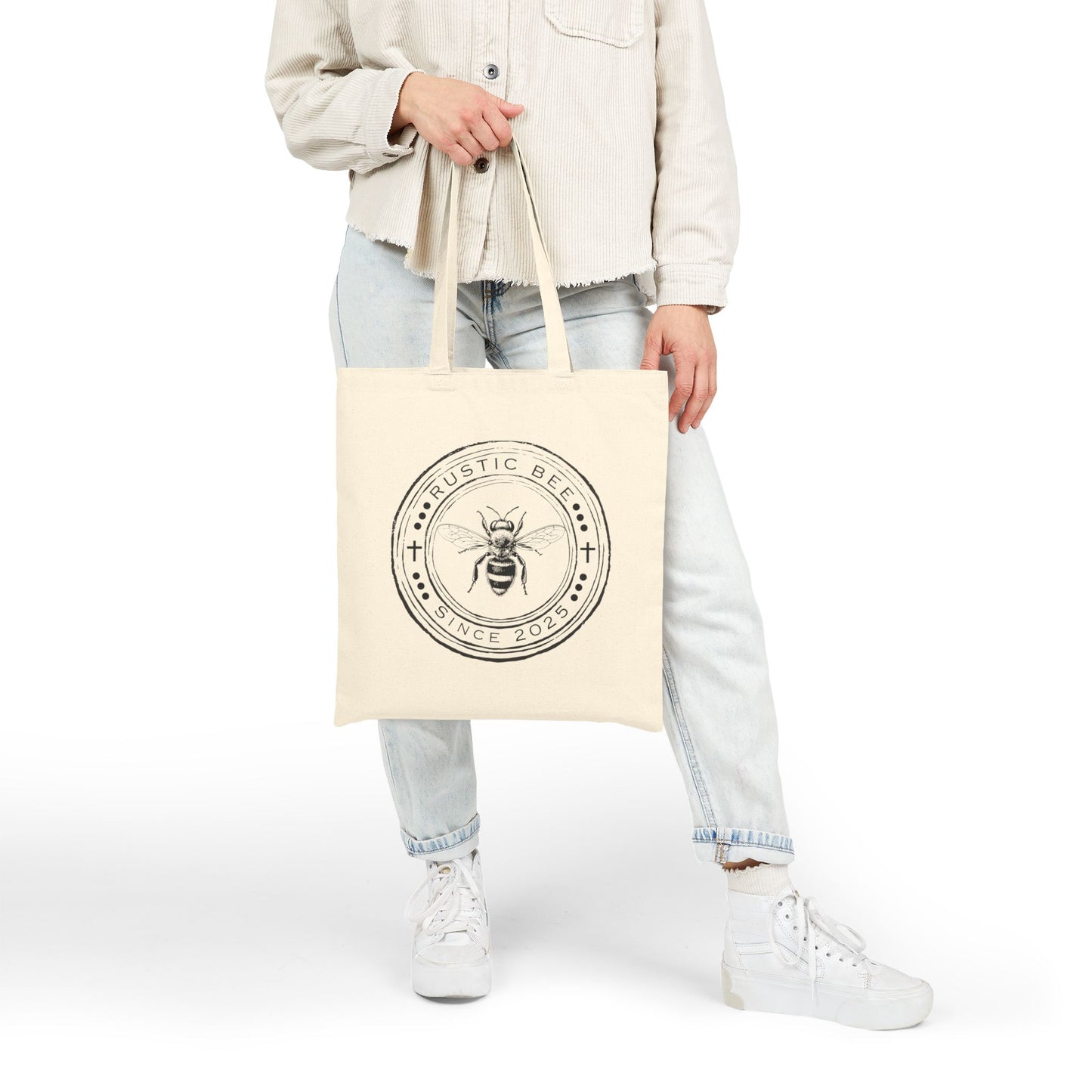 Rustic Bee Cotton Canvas Tote Bag, Eco-Friendly Shopper, Bee Lover Gift, Grocery Bag, Sustainable Tote
