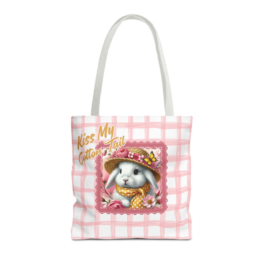 Tote Bag - Kiss My Cotton Tail! Bunny Pink Grid Design