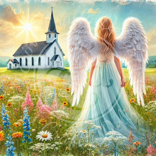 14 Sq Spring Angel & Church 8x8 Printable
