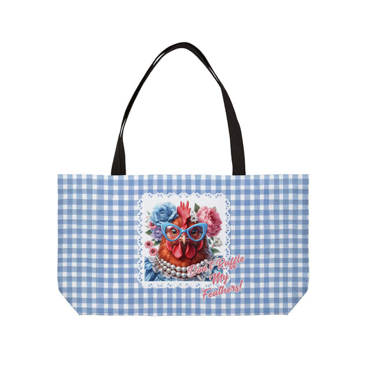Tote Bag Don't Ruffle My Feathers! Red Hen Gingham Check Design