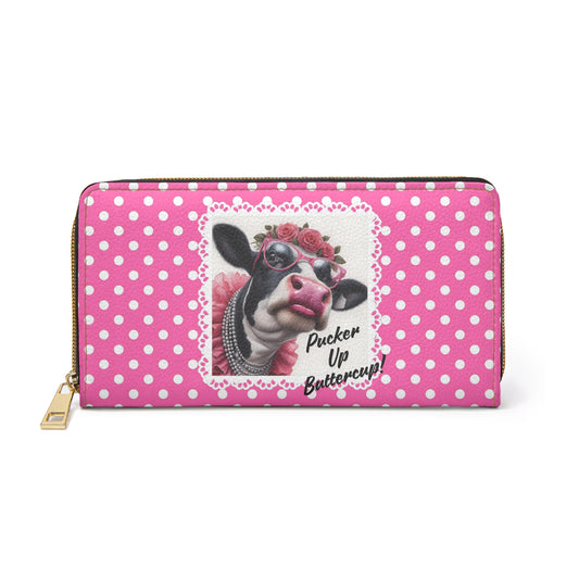 Zipper Wallet - Pucker Up Buttercup! Dressed up Cow Design