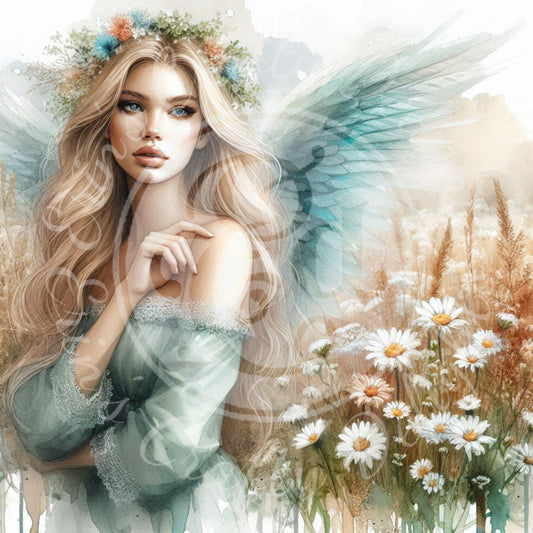 15 Sq Rustic Angel Woman 8x8 Printable