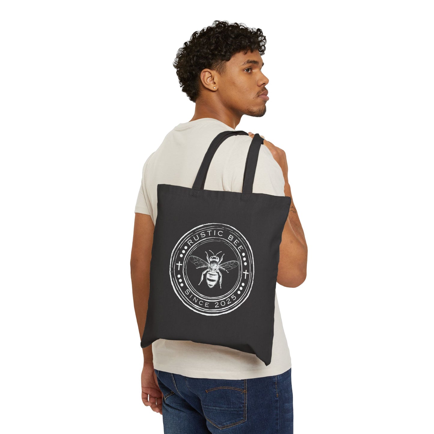 Rustic Bee Cotton Canvas Tote Bag, Eco-Friendly Shopper, Bee Lover Gift, Grocery Bag, Sustainable Tote