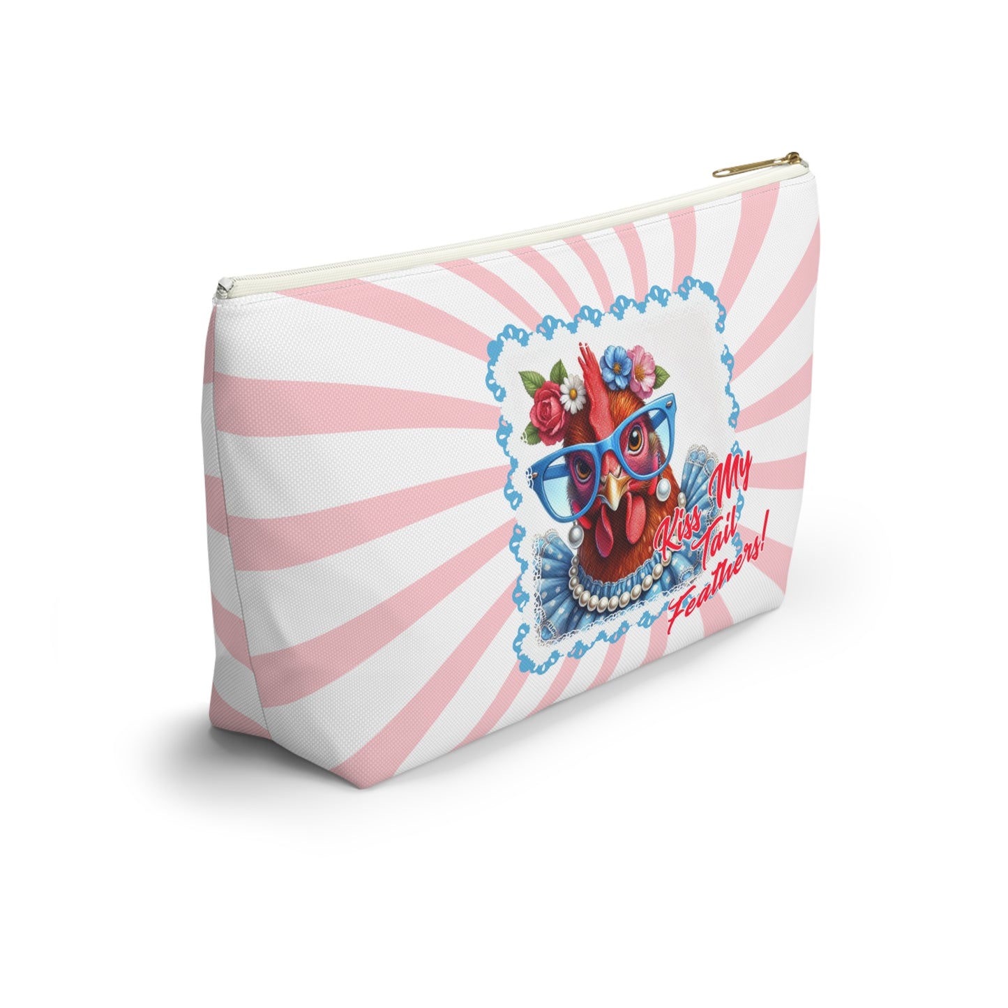 Accessory Pouch - Kiss My Tail Feathers! Dressed Up Red Hen Swirl Design