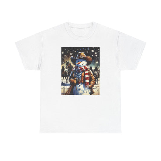 Rugged Cowboy Snowman Unisex Heavy Cotton Tee
