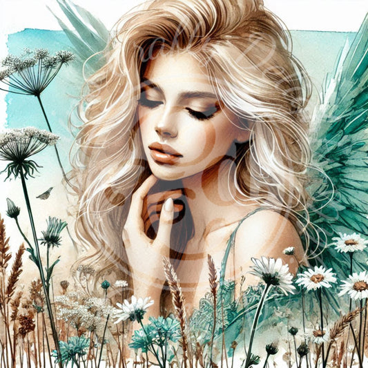 17 Sq Rustic Angel Woman 8x8 Printable