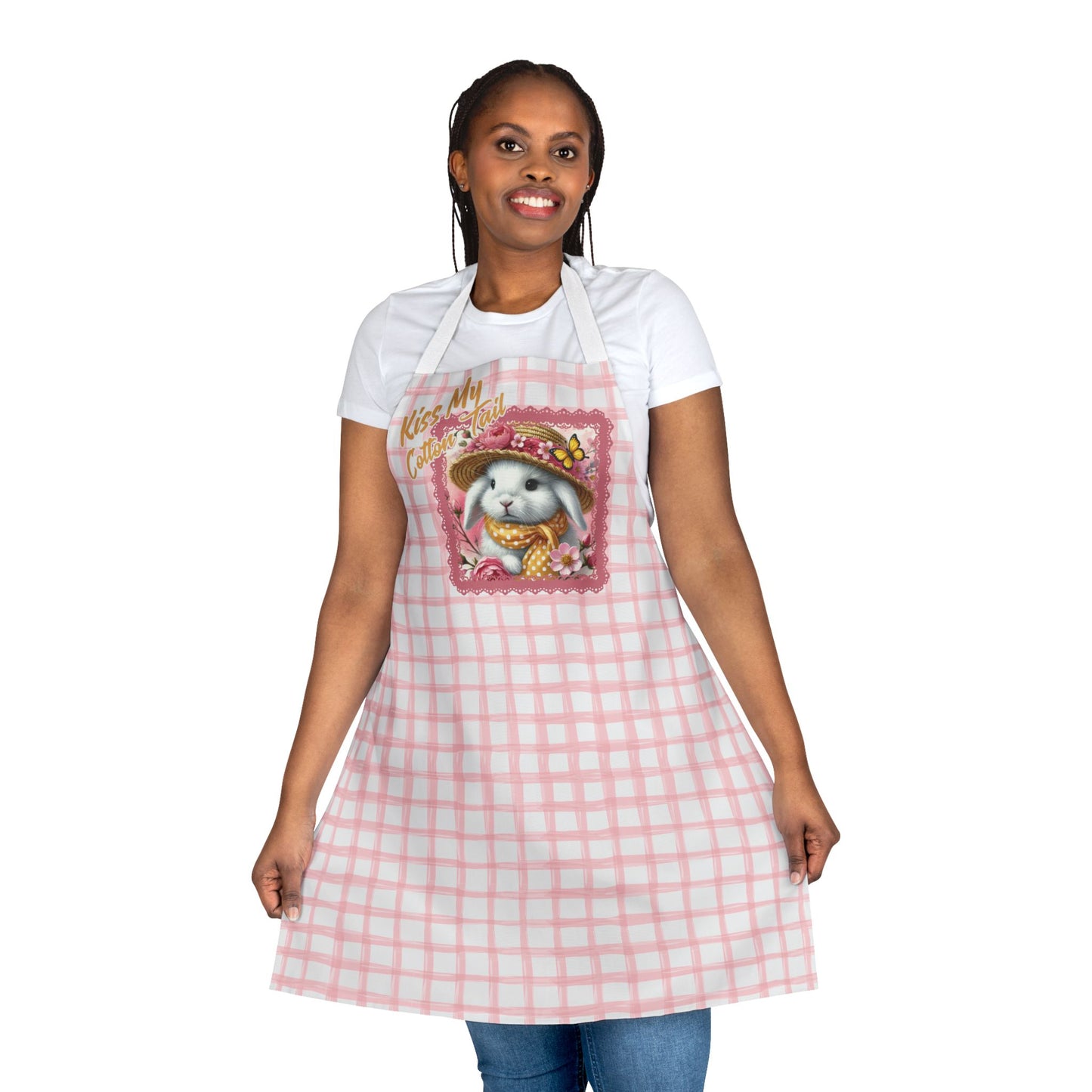 Apron, Kiss My Cotton Tail! Bunny Pink Grid Design