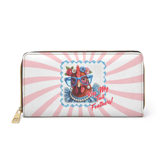 Zipper Wallet - Fancy Dressed Hen Swirl Design with Fun Phrase