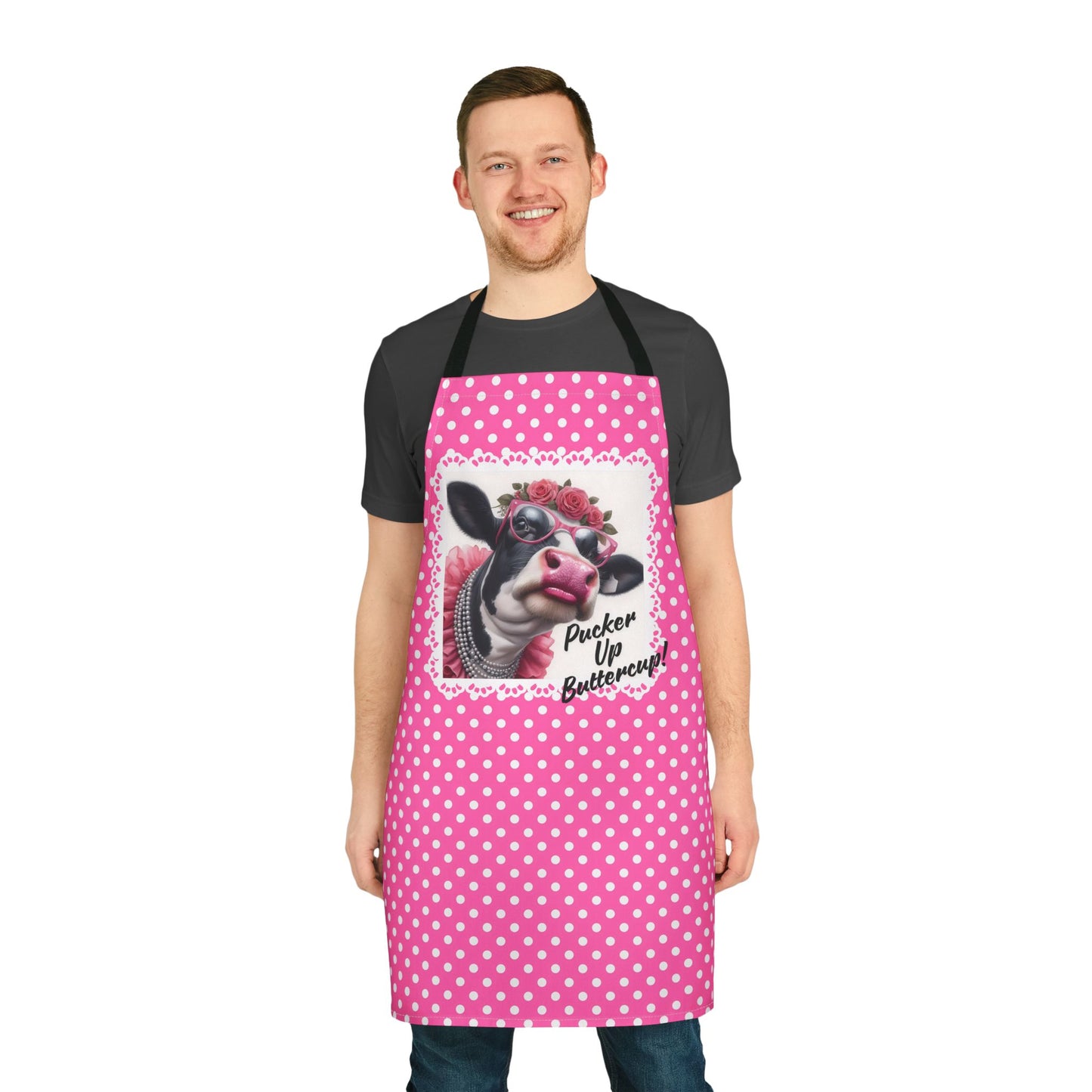 Apron, Pucker Up Buttercup! Dressed up Holstein Cow Design