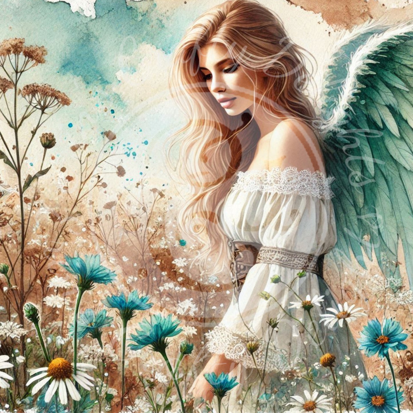 18 Sq Rustic Angel Woman 8x8 Printable