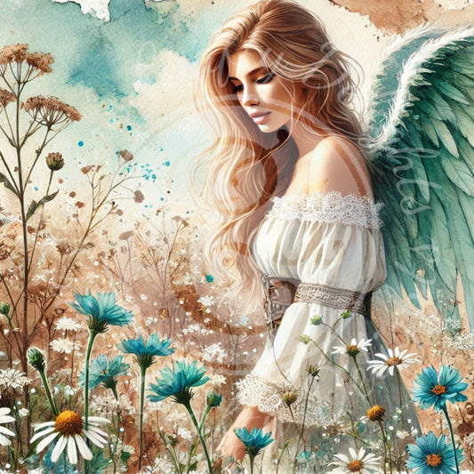 18 Sq Rustic Angel Woman 8x8 Printable