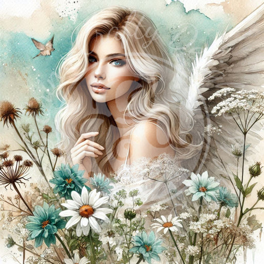 19 Sq Rustic Angel Woman 8x8 Printable