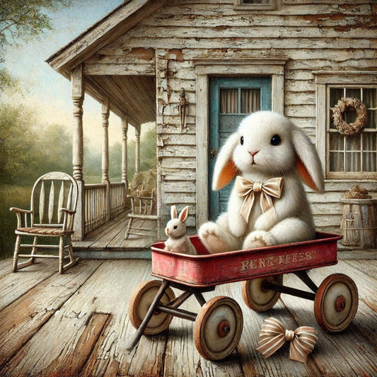 1 Bunny in a Toy Wagon