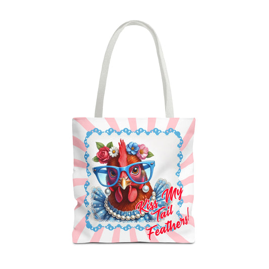 Tote Bag Kiss My Feathers! Dressed Up Red Hen Swirl Design