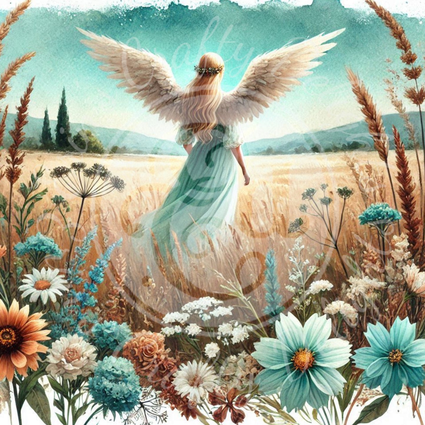 24Sq Rustic Angel Woman 8x8 Printable