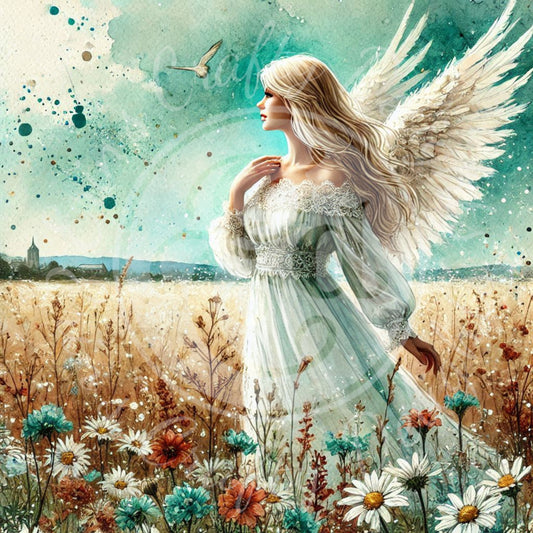 27 Sq Rustic Angel Woman 8x8 Printable