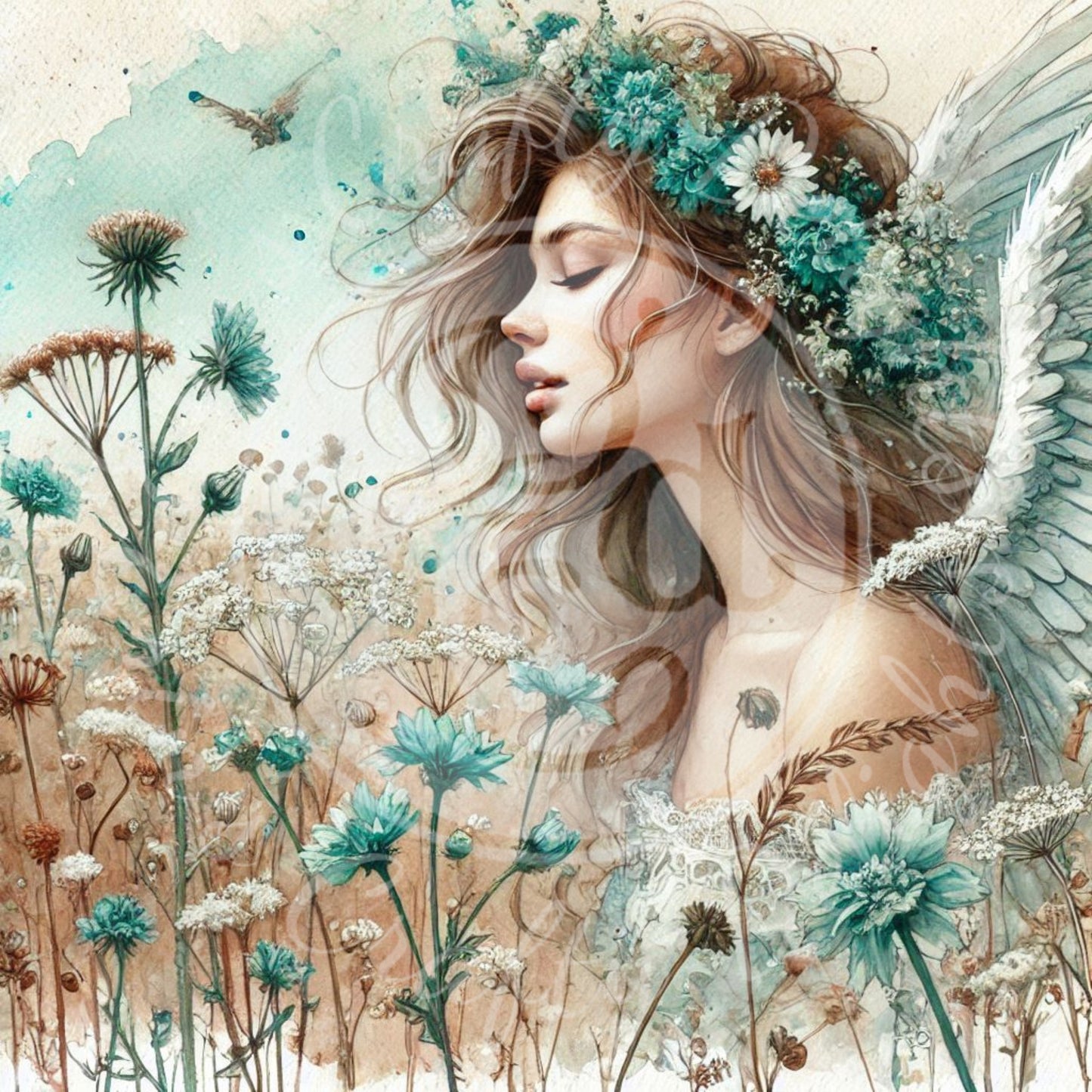 4 Sq Rustic Angel Woman 8x8 Printable