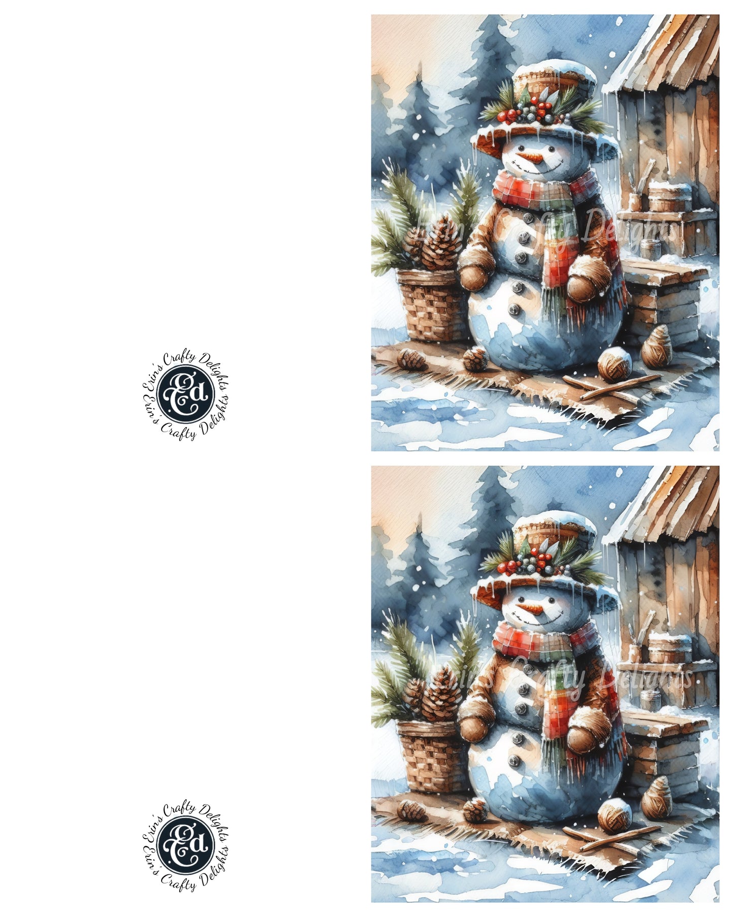 4 Rustic Snowman Christmas Card