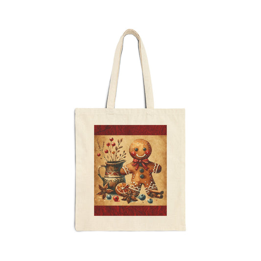 Rustic Gingerbread Man Cotton Canvas Tote Bag