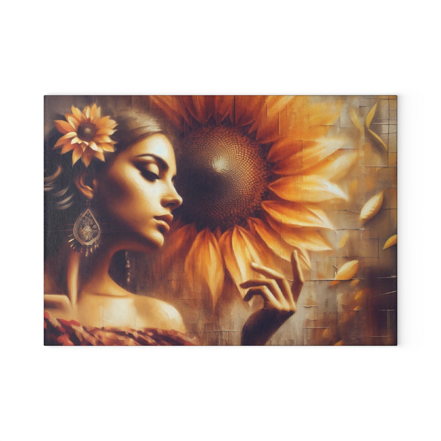 Glass Cutting Board - Poetic Sunflower Design