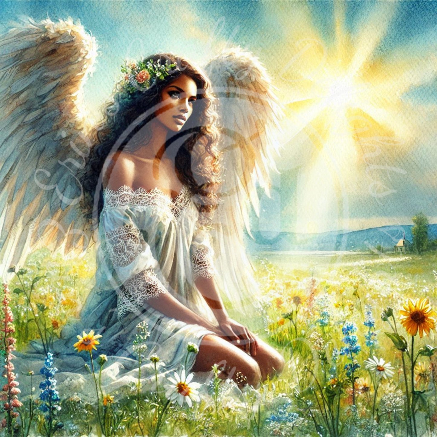 4 Sq Angel in Evening Field 8x8 Printable