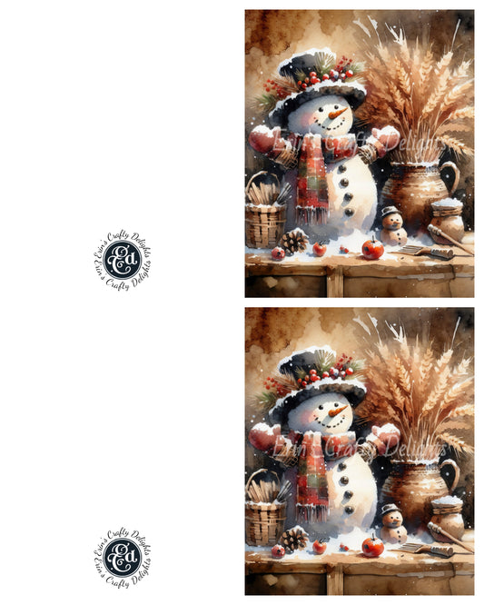 5 Rustic Snowman Christmas Card