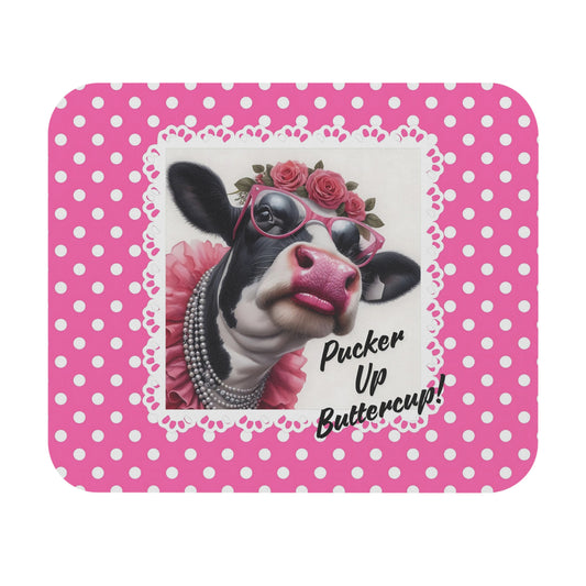 Mouse Pad - Pucker Up Buttercup! Dressed up Holstein Cow Design