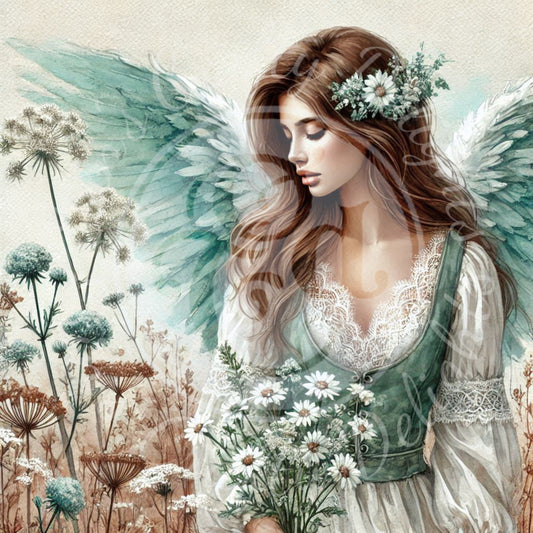6 Sq Rustic Angel Woman 8x8 Printable