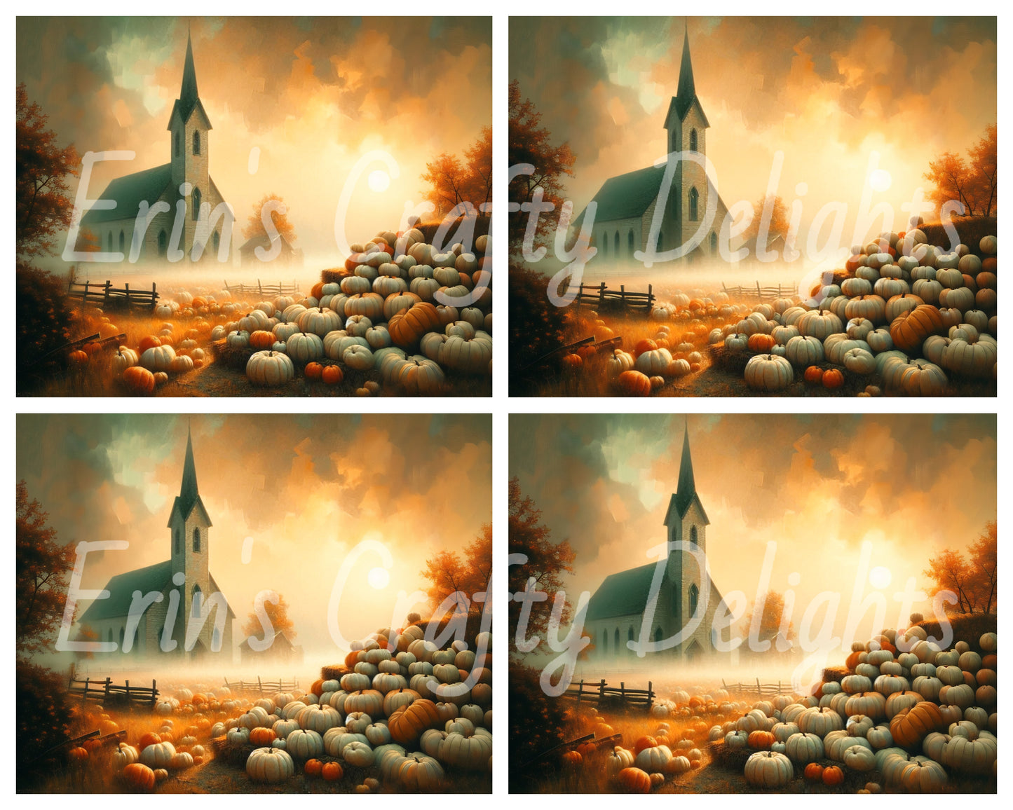 Foggy Fall Morning Church Set 6